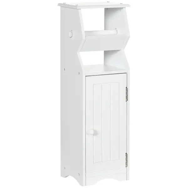 Kleankin Dulap de Baie Compact, Economisire Spațiu, MDF Alb, Compartiment pentru Hârtie Igienică, 19x15x56 cm | Aosom Romania