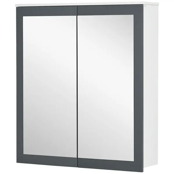 kleankin Dulap de baie cu oglindă Dulap de baie pentru agăţat cu 2 uşi din sticlă şi rafturi reglabile 69x17x75,5cm Alb | Aosom Romania