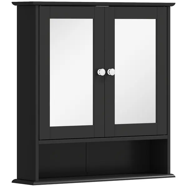kleankin Dulap de baie cu oglindă Dulap de perete cu 2 uși Raft deschis Raft reglabil 56x13x58cm Negru | Aosom Romania