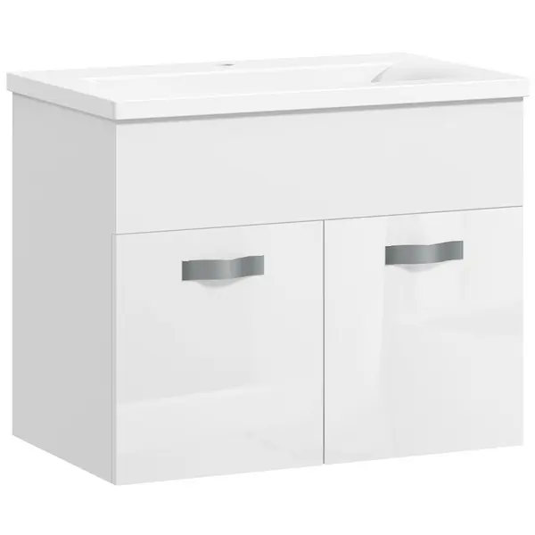 Kleankin Dulap de Baie Suspendat cu Chiuvetă, Dulap cu 2 Uși cu Chiuvetă și Balamale Amortizate, 61x40x50 cm, Alb Lucios | Aosom Romania