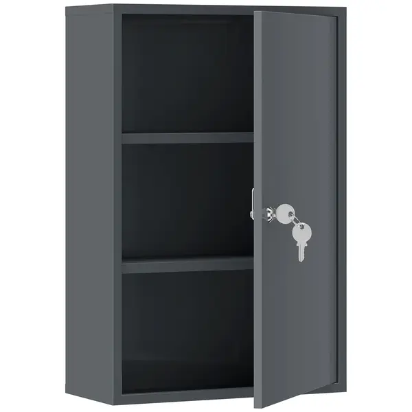 kleankin Dulap medical de perete, dulap pentru baie cu 3 rafturi, 2 chei, 40 x 18 x 60 cm, Gri | Aosom Romania