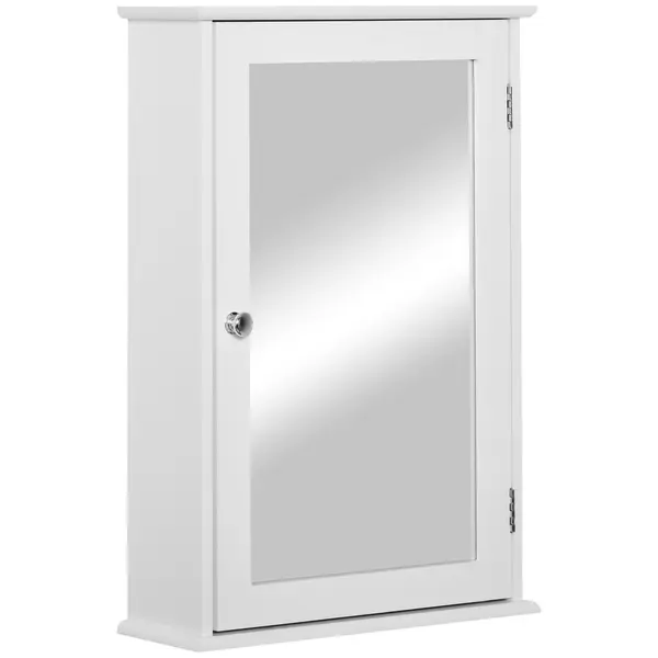 Kleankin Dulapior Suspendat cu Oglindă pentru Baie, Design Modern, Inchidere Magnetica, 41x14x60cm, Alb, din Lemn | Aosom Romania