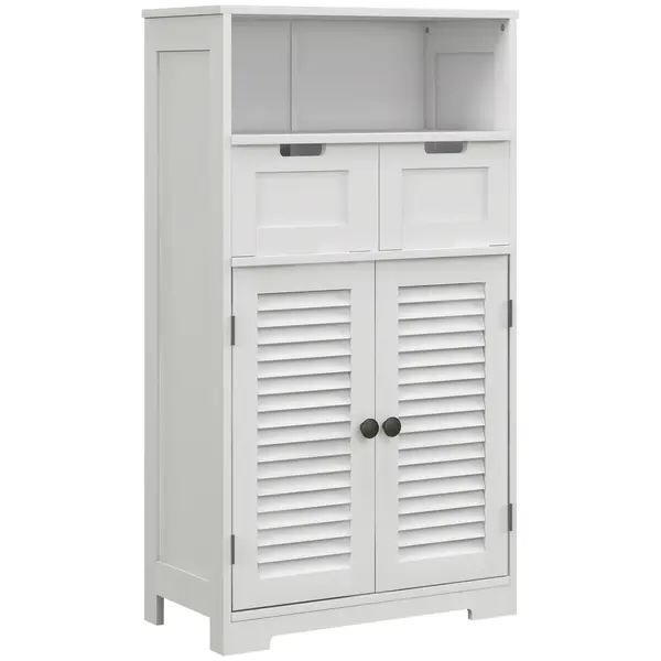 kleankin Mobila de baie dulap 2 uși raft ajustabil 2 sertare niche 61 x 30,5 x 109,5 cm alb | Aosom Romania