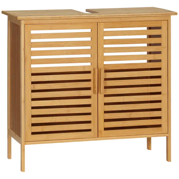 kleankin Mobila sub chiuvetă baie din bambus mobilier sub vasca 2 uși 66 x 29 x 61,5 cm | Aosom Romania