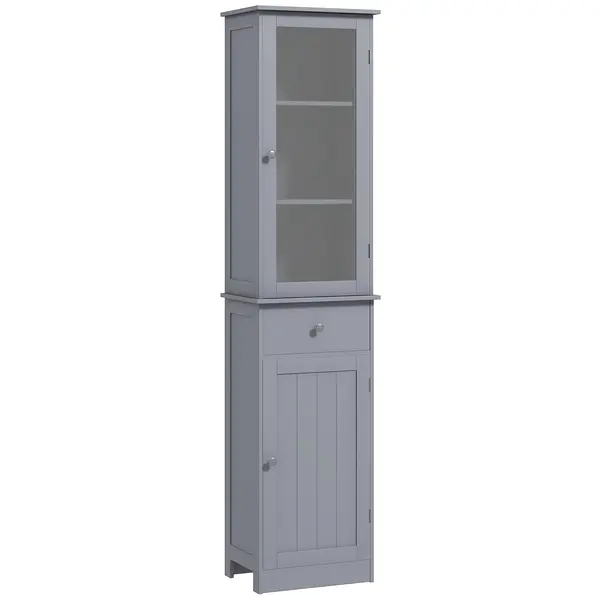 Kleankin Mobilier de Baie cu Spațiu de Depozitare Transparent, Dulăpior, Sertar și Rafturi Reglabile, 40x27x171,5 cm, Gri | Aosom Romania