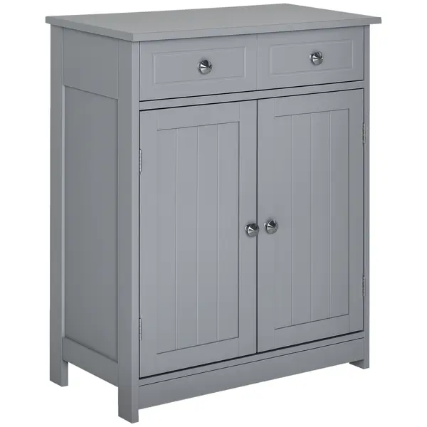 kleankin Mobilier de baie pe picioare, dulap de baie 2 uși 2 sertare 60 x 30 x 75 cm gri | Aosom Romania