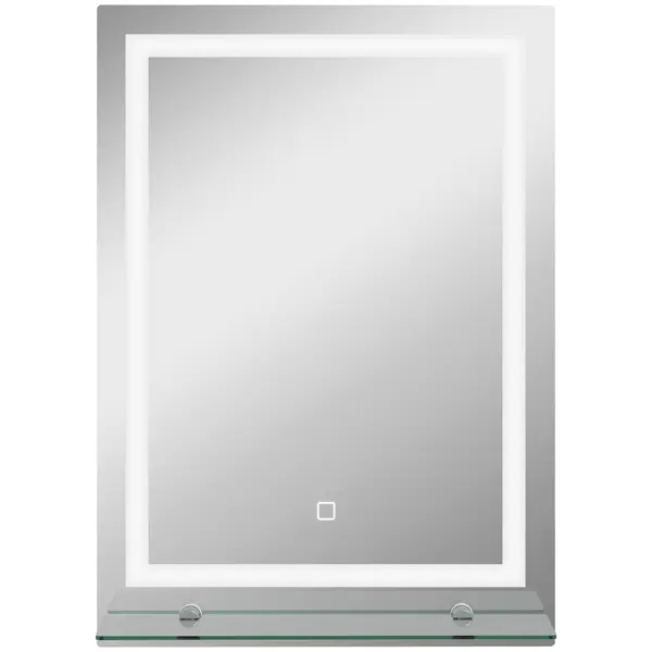 Kleankin Oglindă de Baie cu Lumini LED în 3 Culori Reglabile și Raft din Sticlă, 50x12x70 cm, Argintiu | Aosom Romania