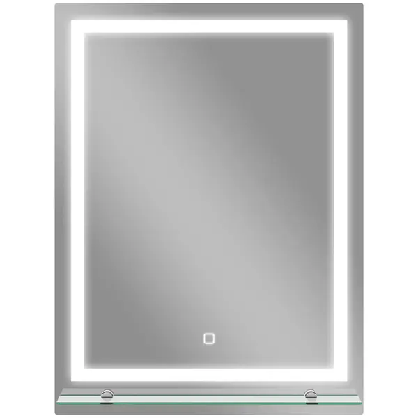 kleankin Oglindă pentru baie 60x80 cm cu 3 culori de lumină, raft din sticlă, funcție memorie și întrerupător tactil Argintiu | Aosom Romania