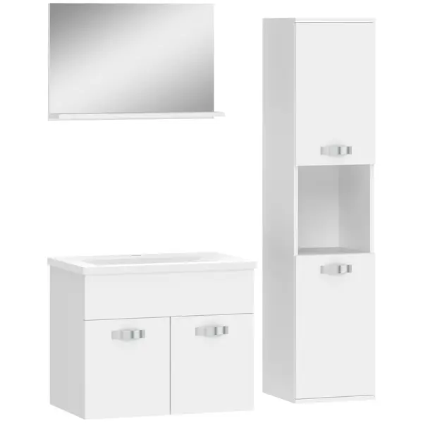 kleankin Set de mobilier pentru baie 4 piese, montat pe perete, cu oglindă, corp sub lavoar, lavoar și coloană înaltă, alb | Aosom Romania