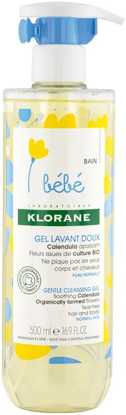 Klorane Bebe Calendula Gel de spălat delicat pentru păr și corp, 500 ml