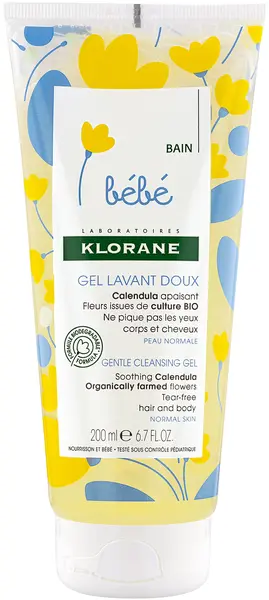 Klorane Bebe Calendula Gel de spălat delicat pentru păr și corp, 200 ml