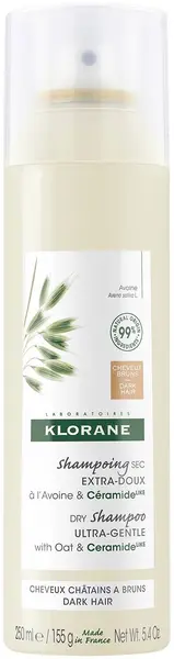 Klorane Oat & Ceramide Șampon uscat pentru păr închis la culoare, 250 ml