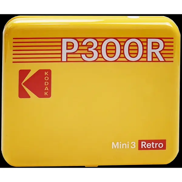 KODAK Mini imprimanta cu dispozitiv conectat Kodak Mini Retro 2 P300,format foto patrat 7,6 x 7,6 cm - 3 x 3'', Bluetooth, baterie litiu, sublimare termica in 4 treceri, 8 fotografii incluse, Galbena