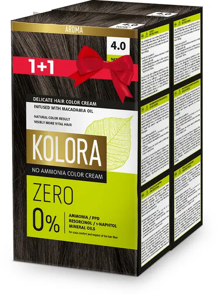 Kolora Zero Vopsea de păr, 4.0 Cacao Natural, 2 buc
