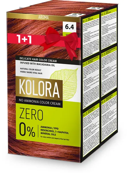 Kolora Zero Vopsea de păr, 6.4 Blond arămiu, 2 buc