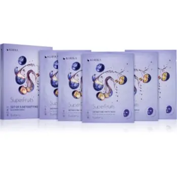 KORIKA SuperFruits Blueberry - Set of 5 Detoxifying Face Sheet Masks set de măști de față la un preț mai avantajos cu efect detoxifiant Blueberry