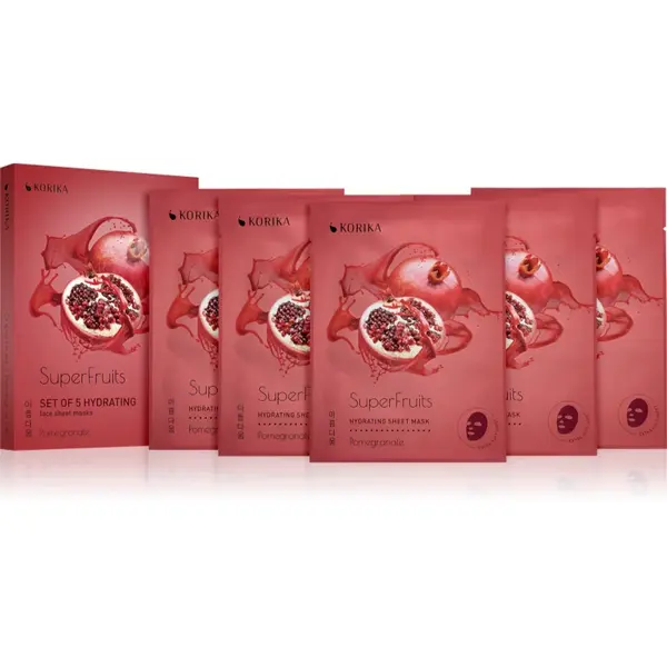 KORIKA SuperFruits Pomegranate - Set of 5 Hydrating Face Sheet Masks set de măști de față la un preț mai avantajos cu efect de hidratare Pomegranate