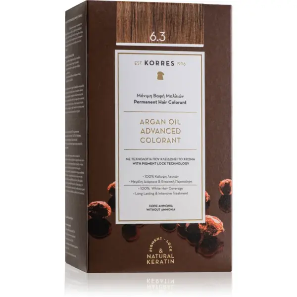 Korres Argan Oil Culoare permanenta pentru par cu ulei de argan culoare 6.3 Golden / Honey Dark Blonde 50 ml