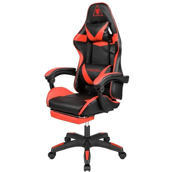 Kruger&Matz Scaun gaming, max 150 kg, 2 x perne, 5 roti, Spatar reglabil 145°, Inaltime reglabila sezut 42-52 cm, Negru/Rosu