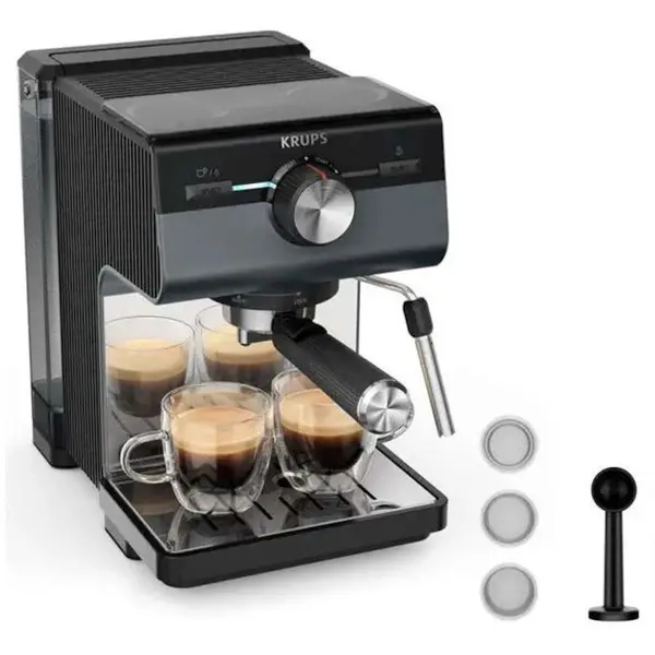 KRUPS Espressor manual Krups Authentic+ XP384E10, 1400 W, 15 bar, capacitate 2 L, Oprire automata, Negru