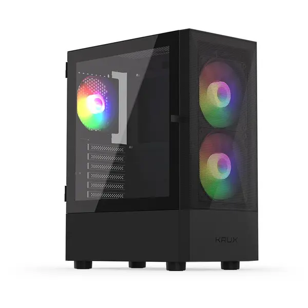 KRUX Carcasa Krux Vako RGB, MiddleTower, ATX, cu 3 ventilatoare incluse RGB, Negru