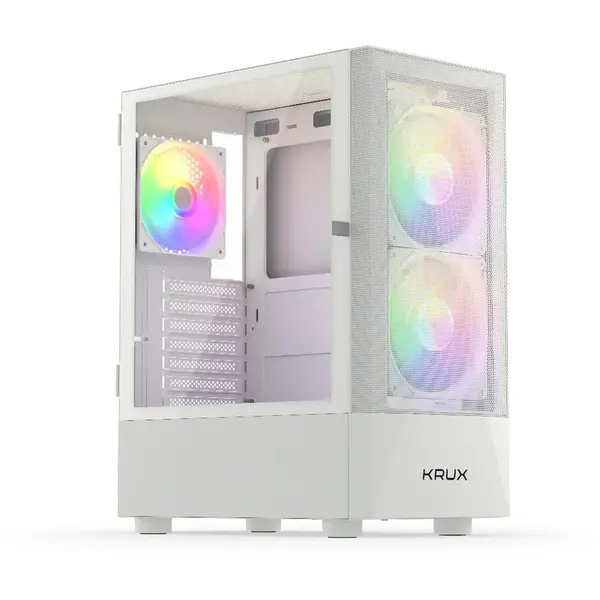 KRUX Carcasa Krux Vako RGB, MiddleTower, ATX, cu 3 ventilatoare incluse RGB, Alb