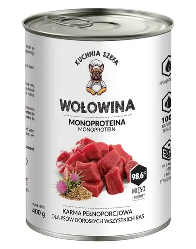 KUCHNIA SZEFA monoproteică vită hrană câini adulți 400 g