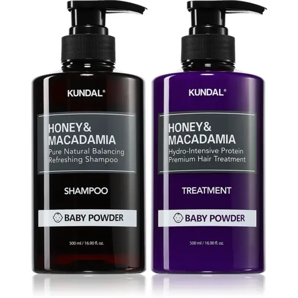 KUNDAL Honey & Macadamia Baby Powder set pentru păr uscat și deteriorat