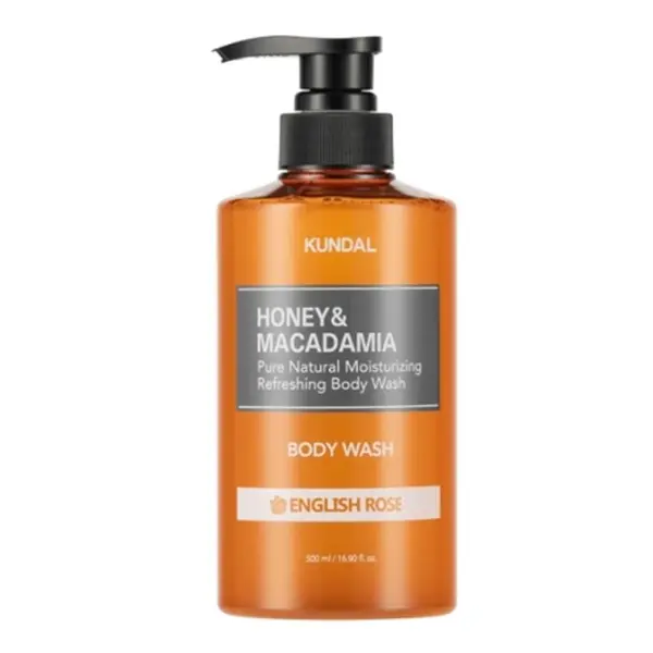 KUNDAL – Honey & Macadamia Pure Body Wash, English Rose, 500ml
