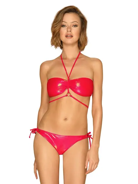 L - Costum de baie din doua piese cu benzi elastice Coralya Rosu