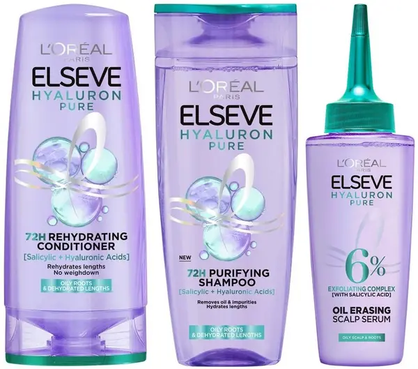 L'Oreal Elseve Set Hyaluron Pure - Șampon, Balsam și ser, 250 + 200 + 102 ml