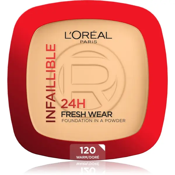 L’Oréal Paris Infaillible Fresh Wear 24h pudra machiaj culoare 120 Warm Doré 9 g