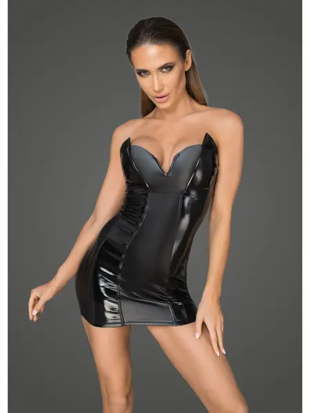 L - Rochie din imitatie de piele F195 Negru