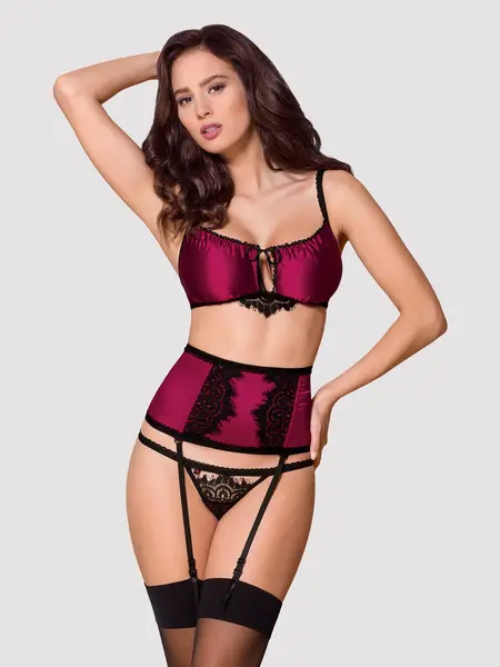 L/XL - Set compus din sutien, portjartier si chilot 861 Grena