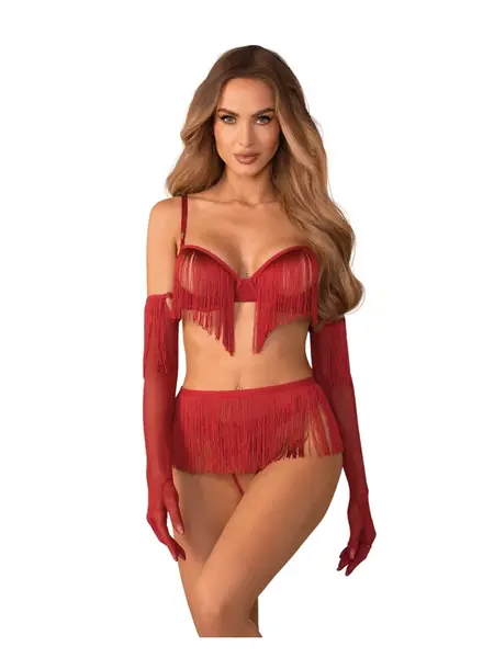 L/XL - Set rosu cu design deschis, inclusiv mănuși asortate Rossay Red 4-PCS Crotchless Set Rosu