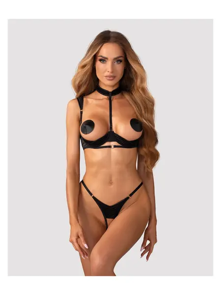 L/XL - Set trendy format dintr-un sutien si un thong cu decupaj in zona intima Negru