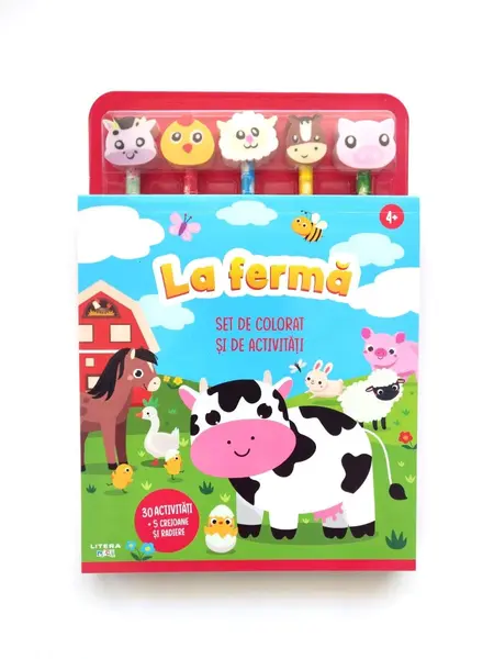 La ferma. Set de colorat si de activitati. 30 de activitati + 5 creioane si radiere (4+)
