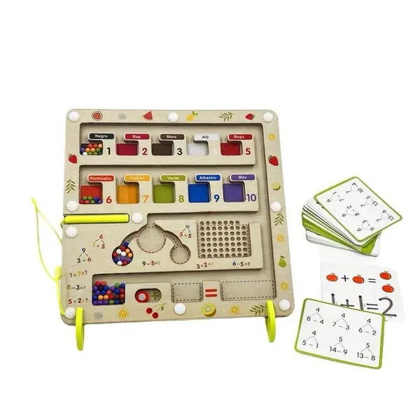 Labirint magnetic din lemn cu sortare si numere in limba romana - joc educativ Montessori