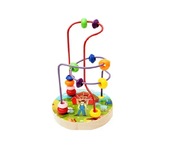Labirint motricitate cu margelute din lemn - joc Montessori 1 an+