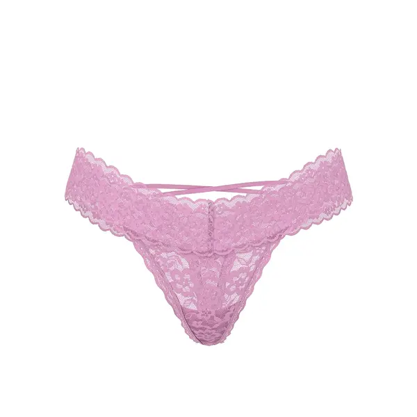 Lace strappy-back thong panty - bikini pink M