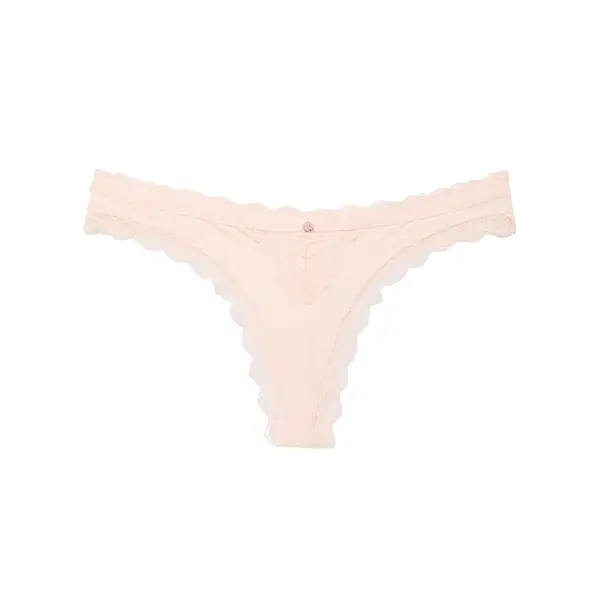 Lace-trim thong panty - pink Xs
