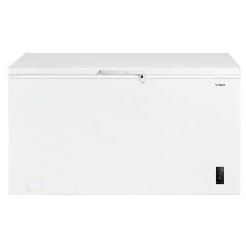 Lada frigorifica Samus LS446E, 418 l, Clasa E, Interior aluminiu, Fast Freeze, Temperatura interioara 18-24 C, Rotile pentru deplasare (Alb)