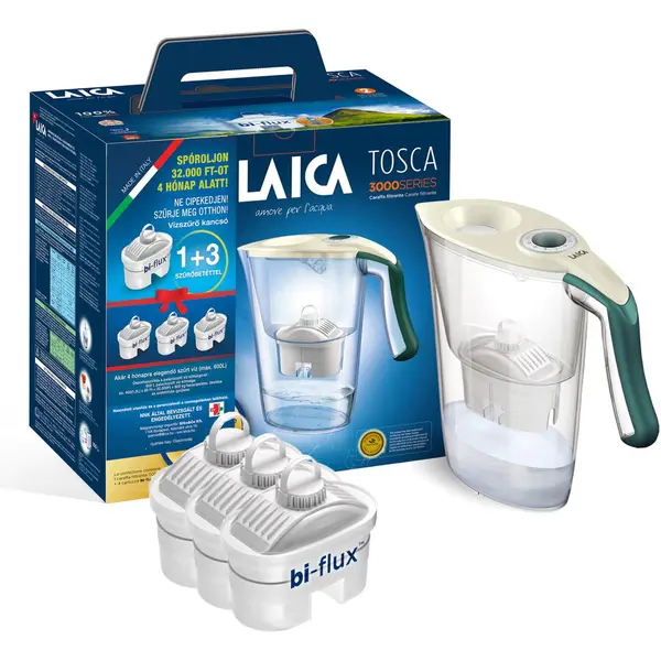 Laica Set ulcior filtrant apa Laica Tosca, cu afisaj mecanic, 1 + 3 inserturi filtrante gratuite