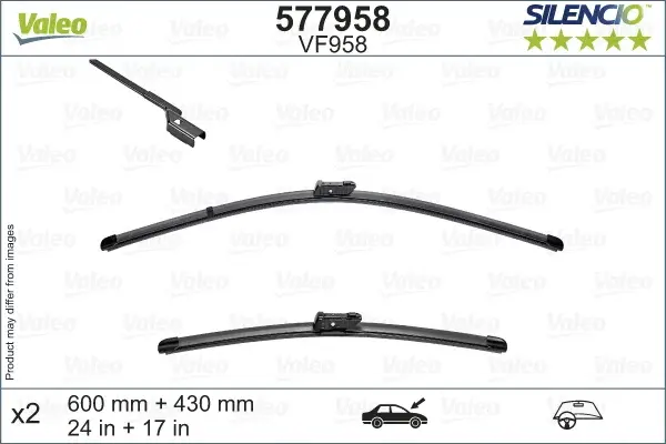 Lama stergator fata (2buc) Silencio 600 430mm potrivit BYD YUAN PLUS; CITROEN BERLINGO, BERLINGO MINIVAN; FIAT DOBLO, DOBLO MINIVAN; OPEL COMBO E TOUR LIFE 06.18-