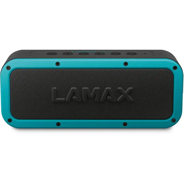 LAMAX Difuzor Bluetooth LAMAX Storm1, 40 W, baterie 6600 mAh, Bluetooth ver. 5.0, NFC, USB-C, Micro-SD, conector jack de 3,5 mm, impermeabil IP67, TWS, negru-turcoaz
