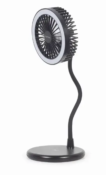 Lampa birou LED 3-in-1 cu ventilator Gembird TA-WPC10-LEDFAN-01, Incarcare Wireless, 10 W, 3 viteze (Negru)