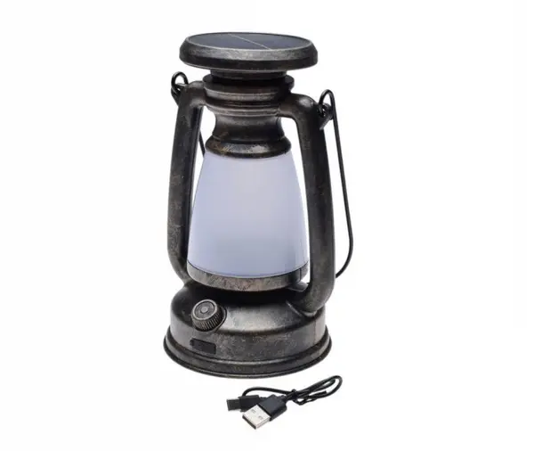 Lampa camping Retro cu panou solar integrat, culoare gri