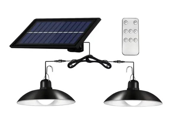 Lampa cu 2 becuri LED si panou solar detasabil telecomanda