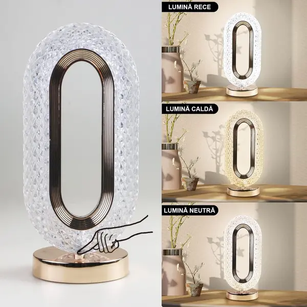 Lampa de masa, cu touch, incarcare USB, Crystal