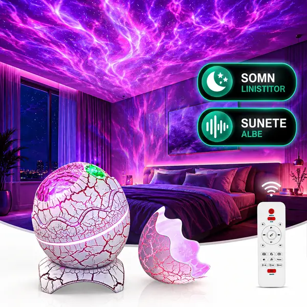 Lampa de Noapte tip Proiector Galaxie Timebox, Sunete Albe, Alb - Default Title